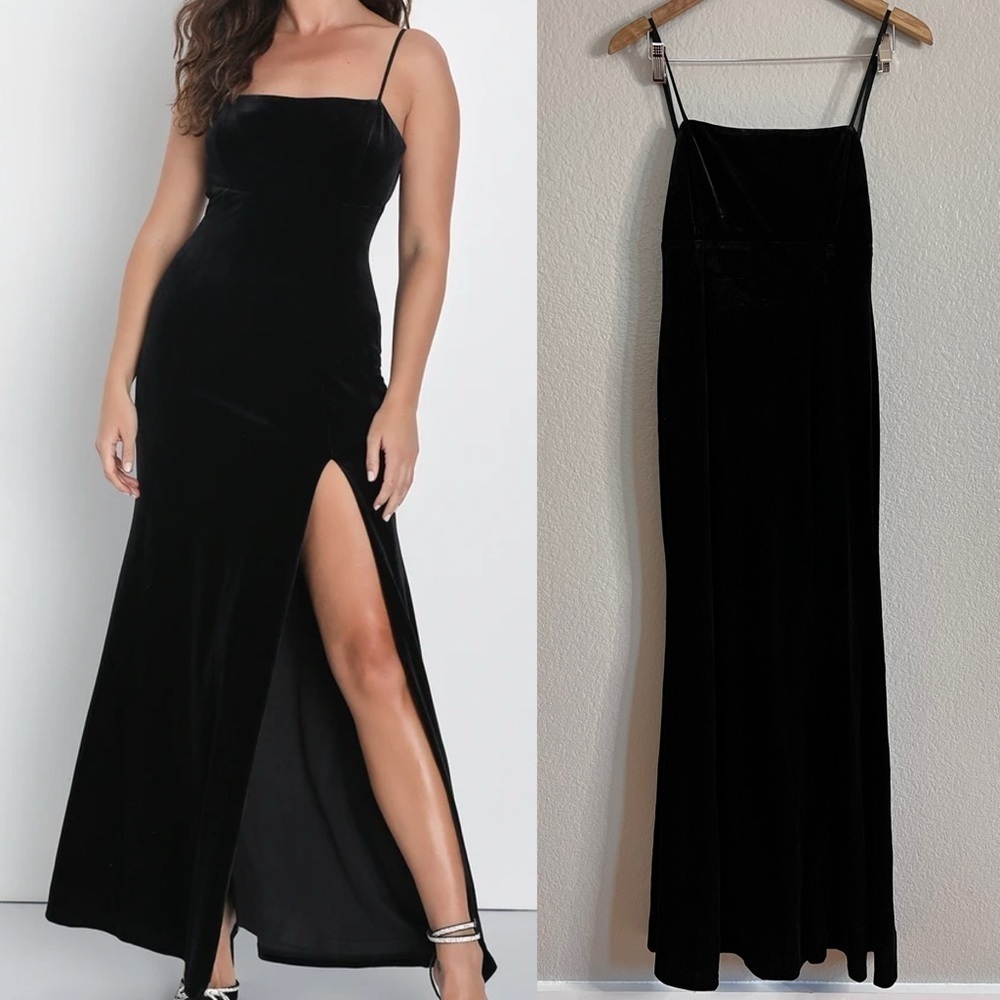 NWOT Marvelous Elegance Black Velvet Sleeveless Backless Maxi Dress